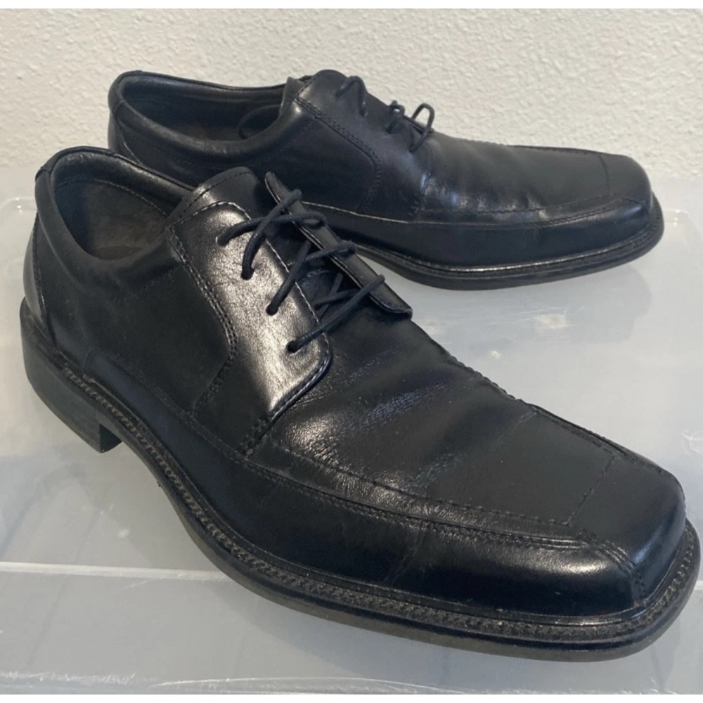 Johnston & Murphy 10M Oxford Dress Shoes Itallian Leather Lace Square Toe Black